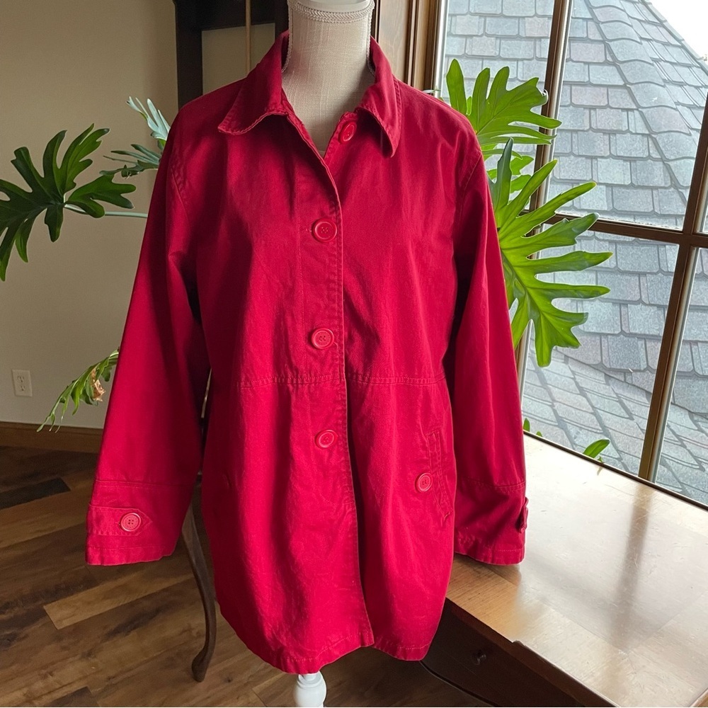 Vintage Bill Blass Jeanswear Red Cotton Canvas Chore Jacket Button Front size 16